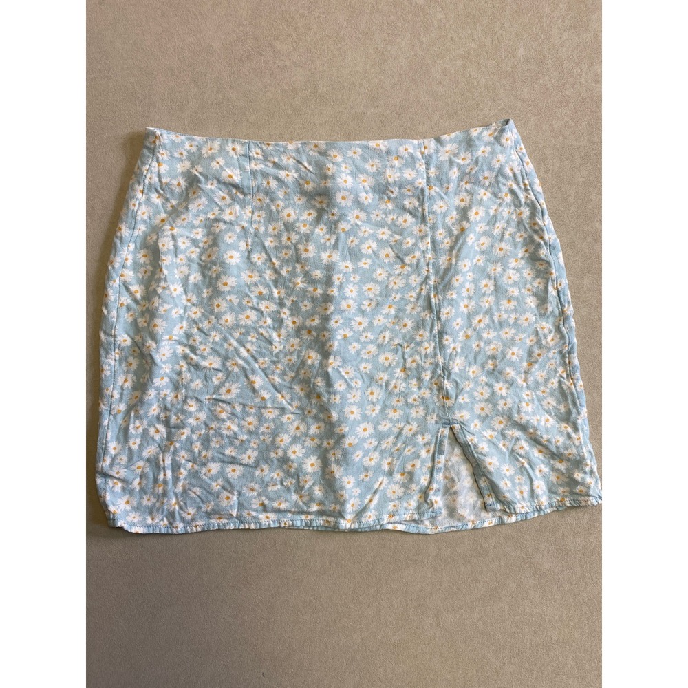 Aeropostale Womens Blue Daisy Floral High Waisted Mini Skirt Slit Size M